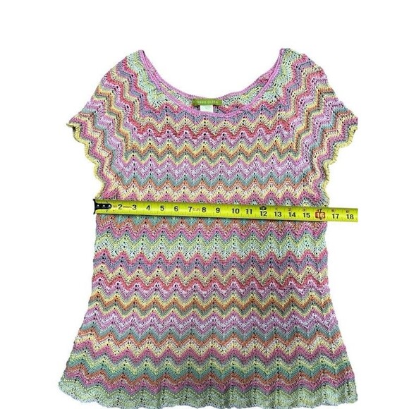 Vintage 90's Sigrid Olsen Pastel Crochet Chevron Short Sleeve Sweater Womens XL - Picture 5 of 7